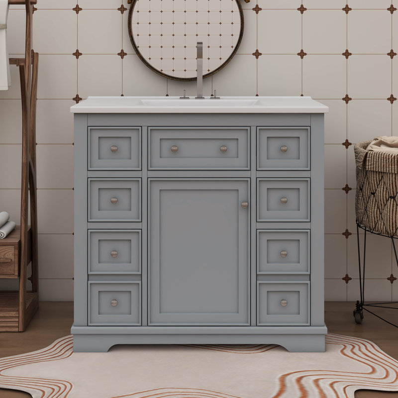 Meuble-lavabo de salle de bain 36 po, Gris