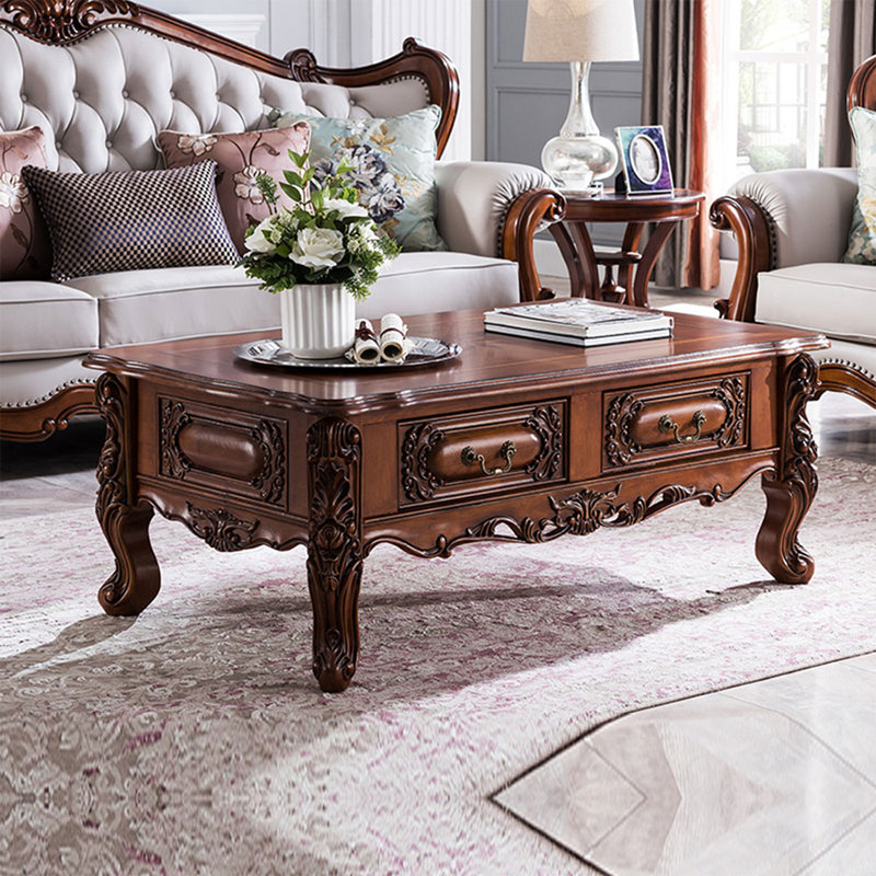 Brown Solid Wood Rectangular Coffee Table, 20.47" H x 59.06" W x 35.43" D