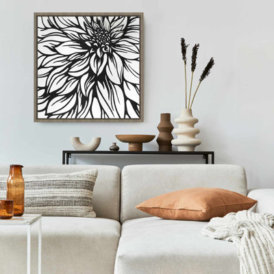Toile encadrée botanique monochrome Dahlia