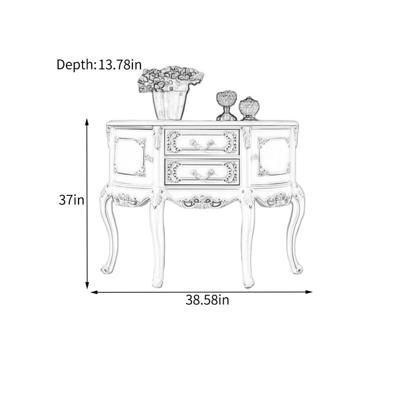 Modern Decorative Cabinet with Carved Handles, Ivory White