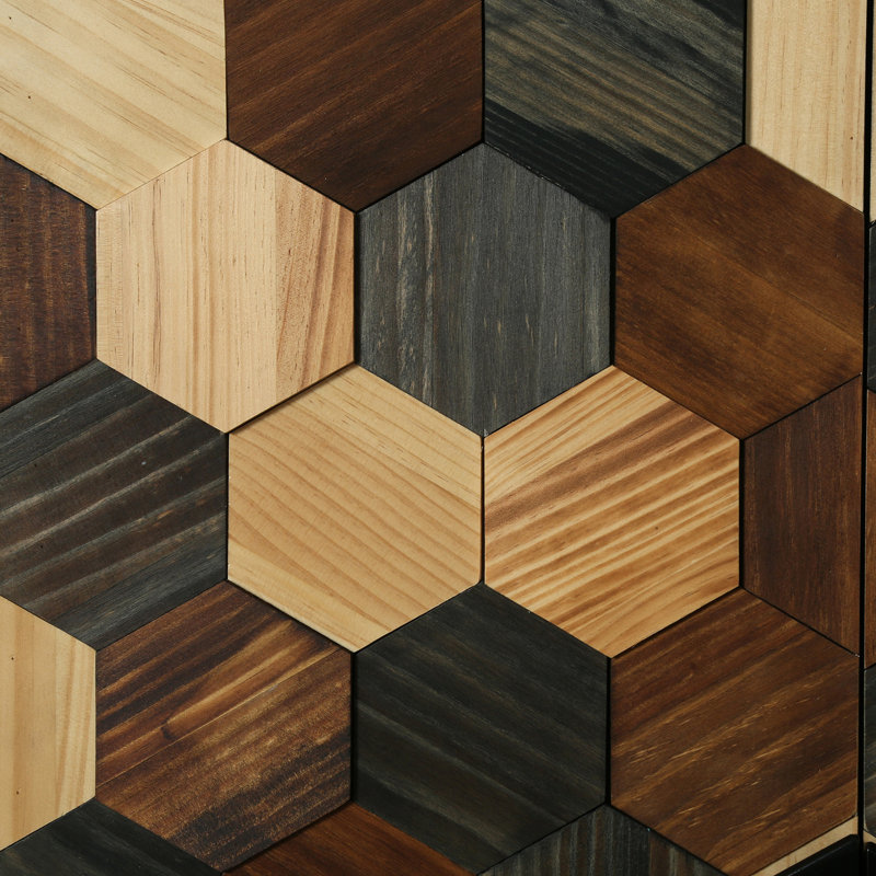 2-Doors Honeycomb Pattern Storage Cabinet With Drawer, Accent Cabinet