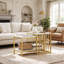 Gold Tone Nesting Table Set, Marble Effect Surfaces, Stylish Stackable Side & Coffee Tables for Home Decor