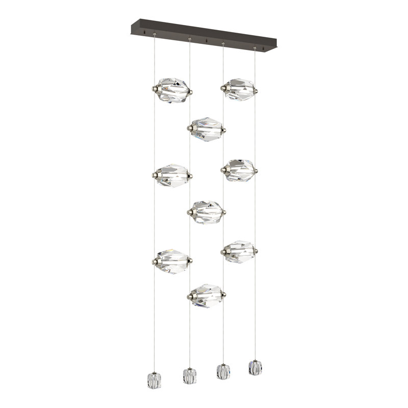 Luminaire suspendu géométrique à DEL 9 lumières pour îlot de cuisine Gatsby, Blanc, Bronze huilé