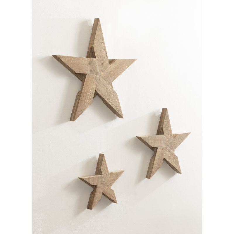 Decorative Three-Piece Wooden Stars, Brown
