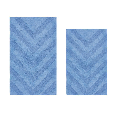 Annaclara Premium 100% Cotton 2 Piece Bath Rug Sets with Non-Slip Backing, Machine Washable, Luxurious Chervon Pattern Super Absorbent & Tufted Weave Bath Mat for Bathroom, Shower, and Tub