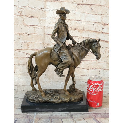 Zanesfield Wild West Western Cowboy With Hat Riding Horse Bronze Sculpture Original Figure