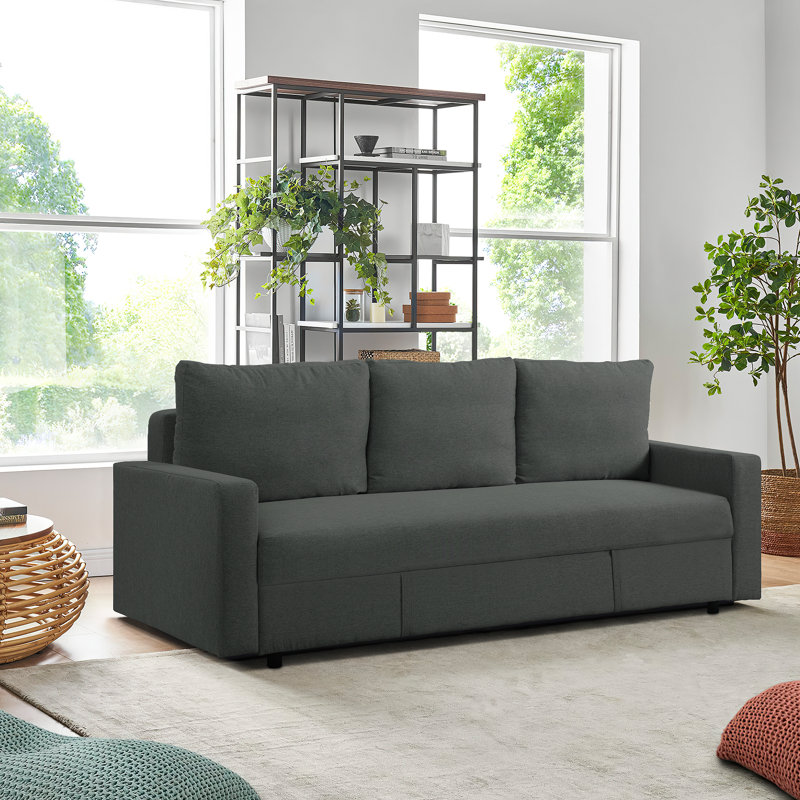 Dulane 84" Upholstered Sofa Sleeper Sofa, Dark Gray Linen Blend