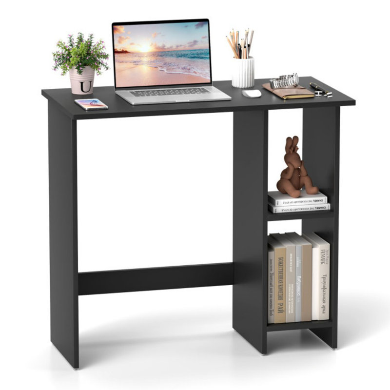 Small Computer Desk With Storage And Adjustable Shelf, Black