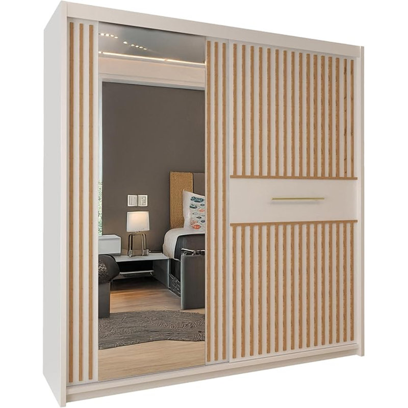 2 Door Laminate Wardrobe, White, 217cm H x 150cm W x 62cm D