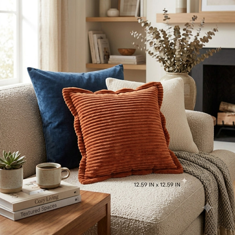 Coussin carré en velours côtelé