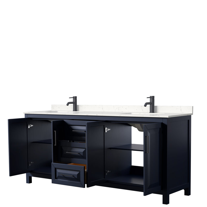 Daria 80'' W Double Vanity, Dark Blue, White Cultured Marble, Brushed Gold