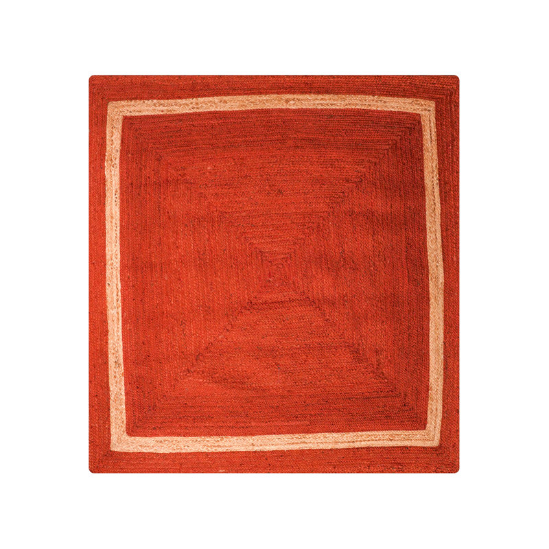 Tapis Wiedman tissé à la main en jute écologique - 122 x 122 cm, carré, couleur orange, design moderne et contemporain, poils courts, fibre naturelle, tapis intérieur/extérieur fait main pour salon, chambre