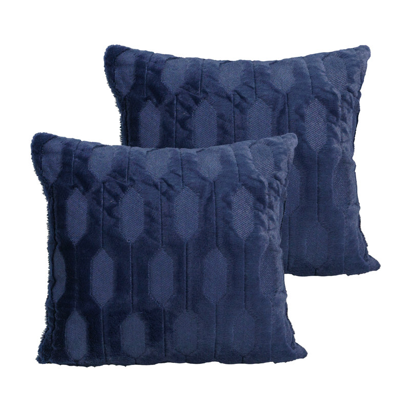 Tatami Embroidery Square Throw Pillow Covers, Dark Sapphire