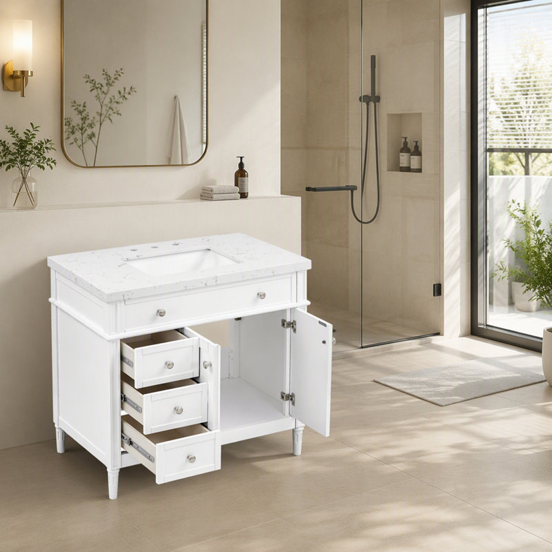 Meuble-lavabo de 37 po avec plateau en pierre reconstituée inclus