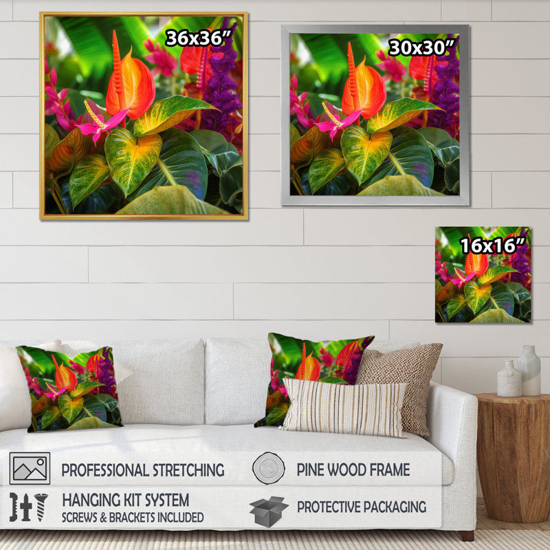 «Vibrantly Happy Blossoming Tropical Flowers», reproduction sur toile, H 24 po x l 24 po x P 1 po, Toile tendue