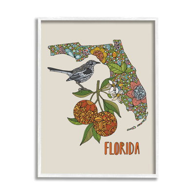 " Florida State Mockingbird Detailed Orange Blossom Pattern " by Valentina Harper