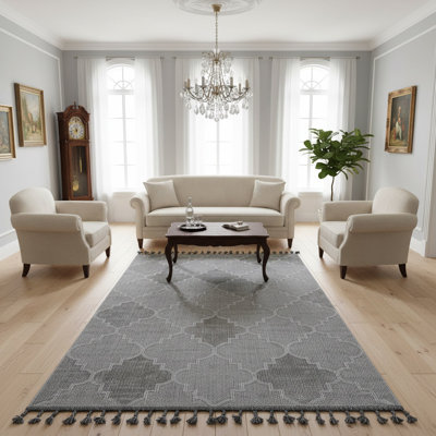 Guros Collection White / Grey / Trellis Indoor Outdoor Runner Adrienna