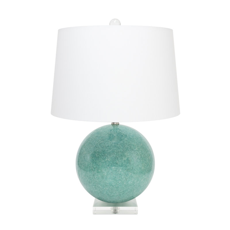 Modern Blue Quartz and Crystal Table Lamp with Linen Shade