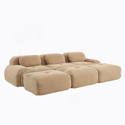 Canapé modulaire à trois places avec 3 repose-pieds, tissu en velours côtelé, sans assemblage, animaux de compagnie accueillants, accoudoirs courbés ultra-larges, éponge à haute résilience 32D pour les salons et les salles multimédia, chameau