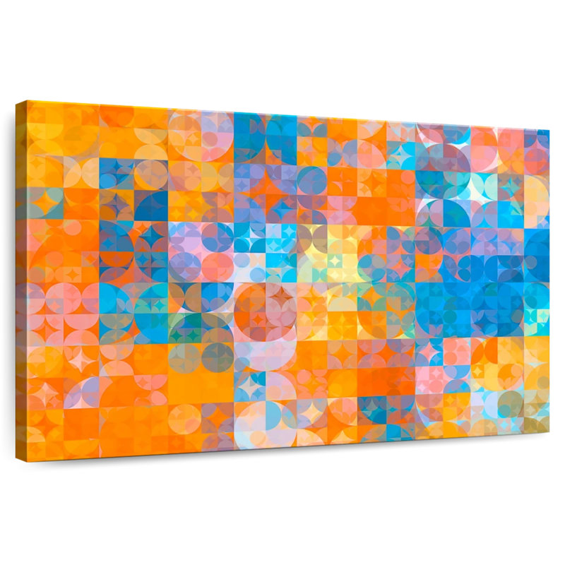 Avery Abstract Orange Blue Circles, 34" H x 51" W