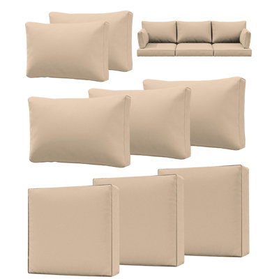 Outdoor 4" Thick Replacement Cushion Set Seat/Back Cushion (Set Of 3 Seats , 3 Backs , 2 Short Backs)