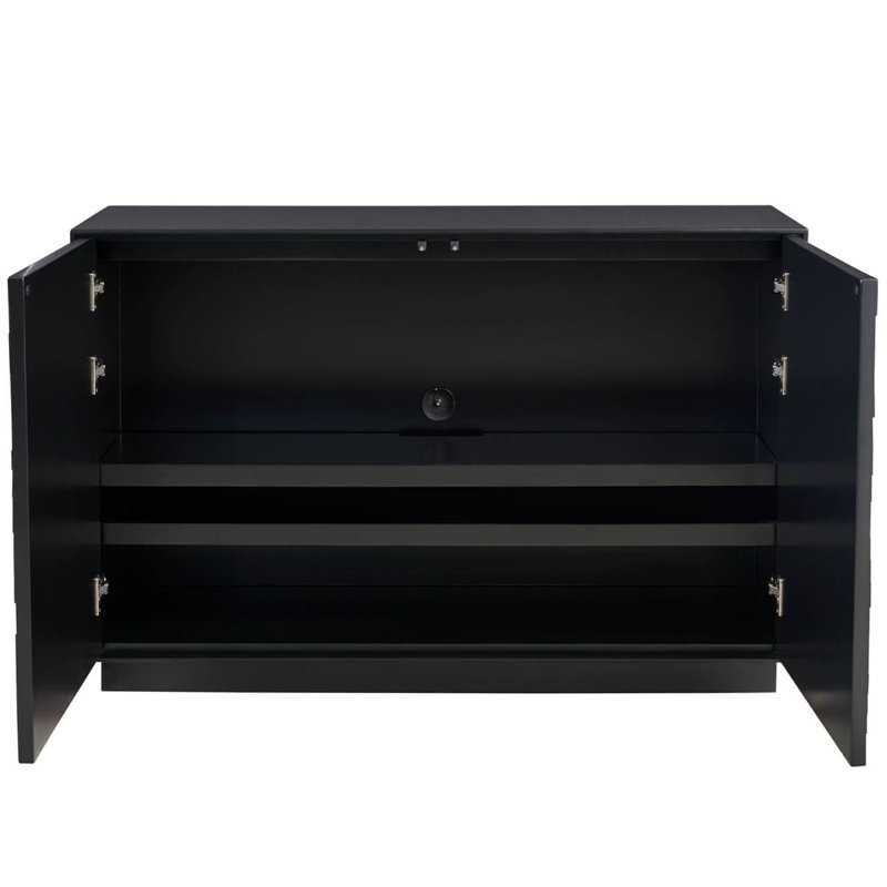 Modern Cosmo 48" Wide Matte Black Two-Door Chest With Pyrite Texture