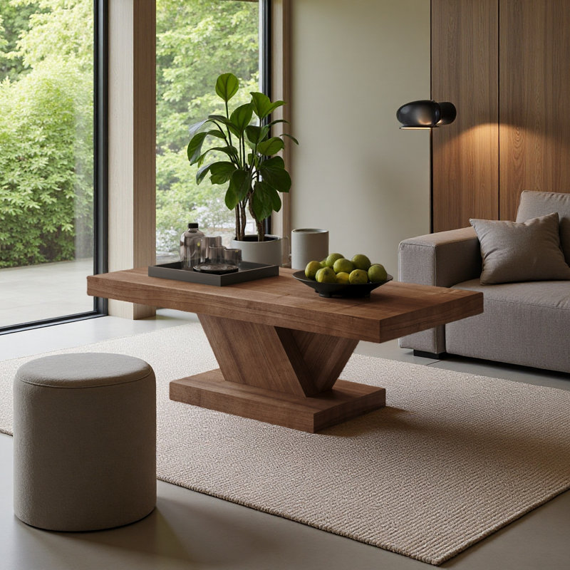 Table basse moderne de 47,24 po à pieds croisés, conception robuste en forme de X, placage en bois massif, grande table centrale de salon avec amplement d'espace de rangement