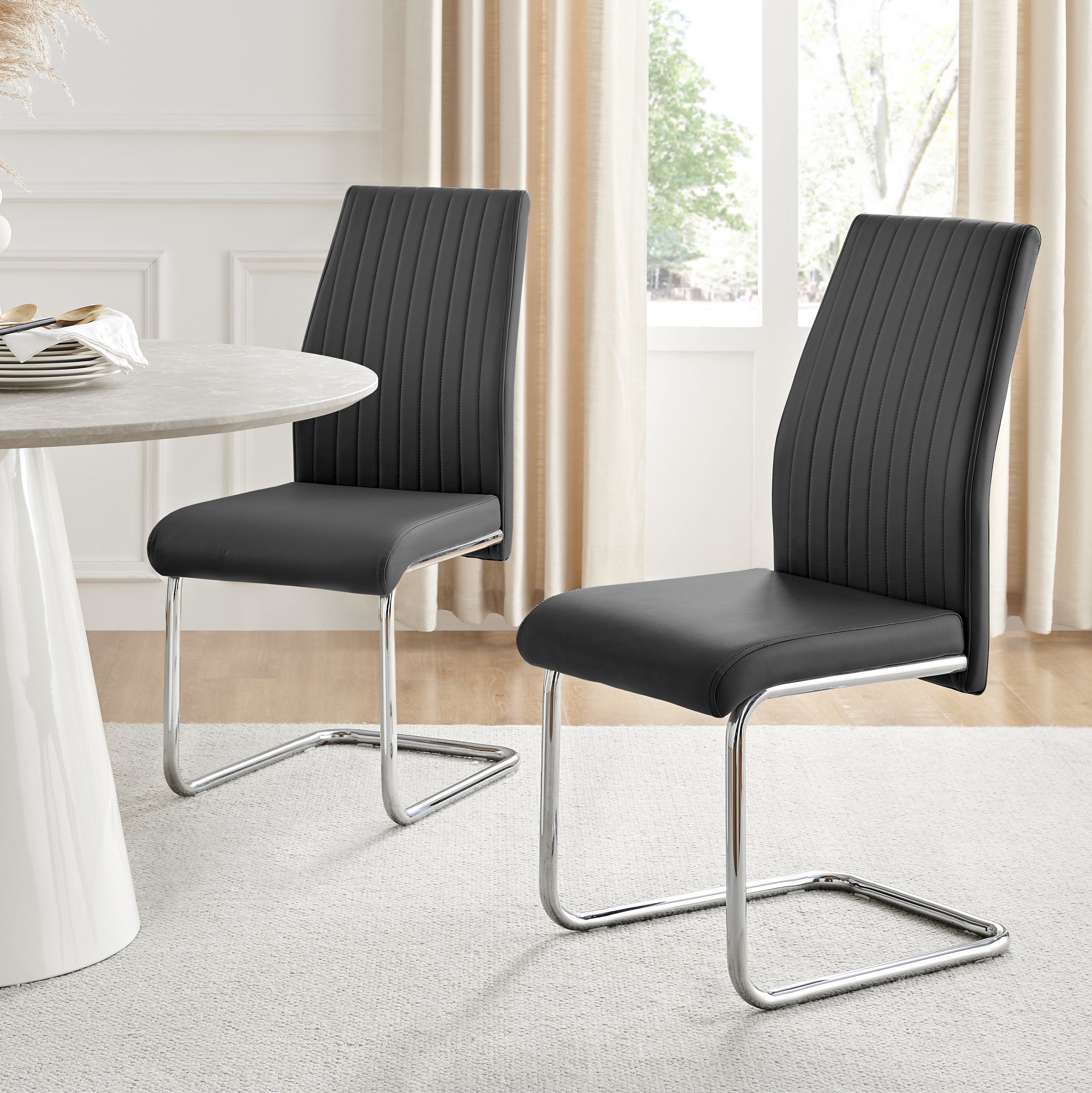Lazarus Modern Padded Faux Leather & Chrome Leg Kitchen Dining Chairs  Modern Design