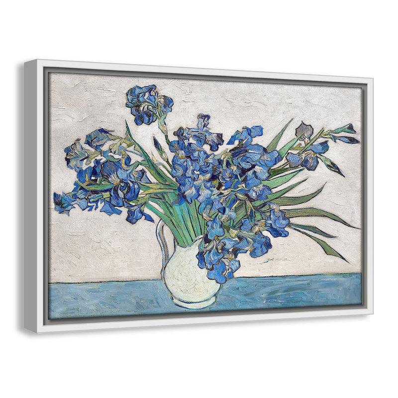 Imprimé iris bleu par Vincent Van Gogh, H 19,5 po x l 13,5 po, Pas de tapis, Cadre flottant blanc