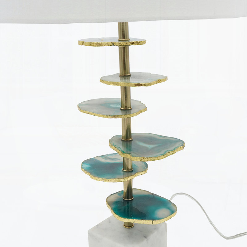 D15x29.5" Verdant Agate-Slice Table Lamp w/ Marble Base