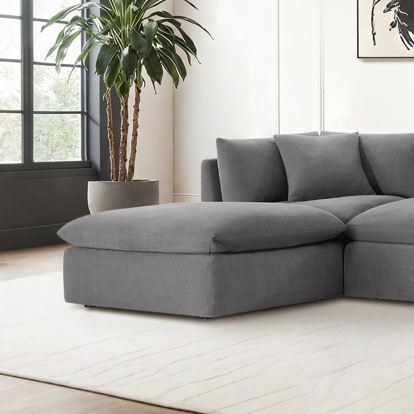 Annabella 41" Ottoman, Elite Pewter Textured Performance Chenille