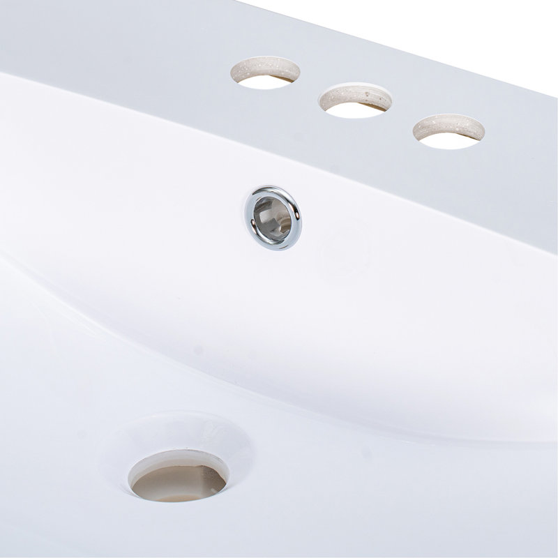 Lavabo de salle de bain simple 24 po, comptoir de meuble-lavabo seulement, 3 trous de robinet, résine