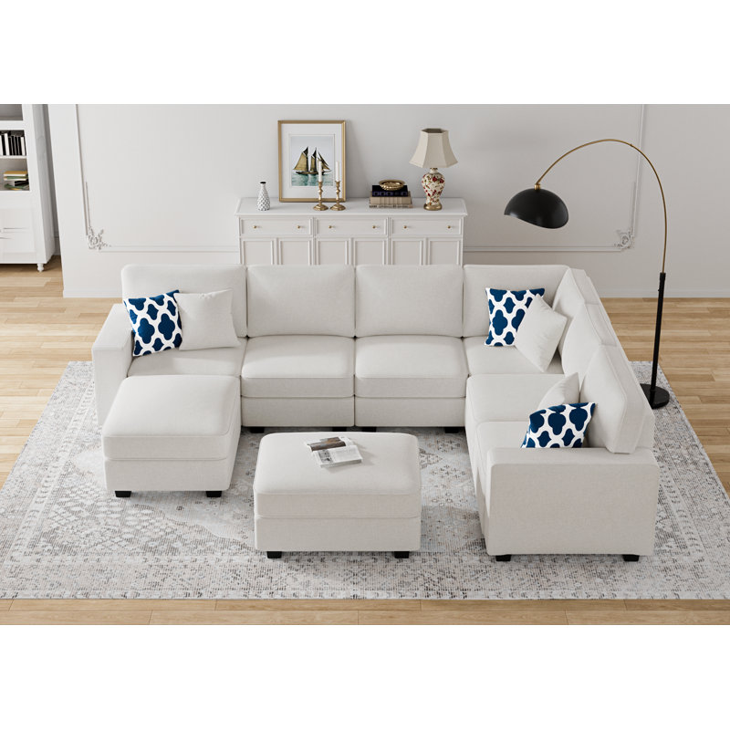 Flexible Combination Module Reversible Sectional Sofa, Cream Polyester Blend