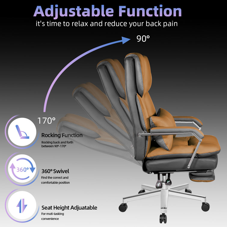 Reclining Executive Office Chair with Footrest, HomeZeer High Back Big and  Tall Office Chair 400lbs Wide Seat with 180° Backrest, Ergonomic Leather  Managerial Desk Office Chair Heavy People, Gray 