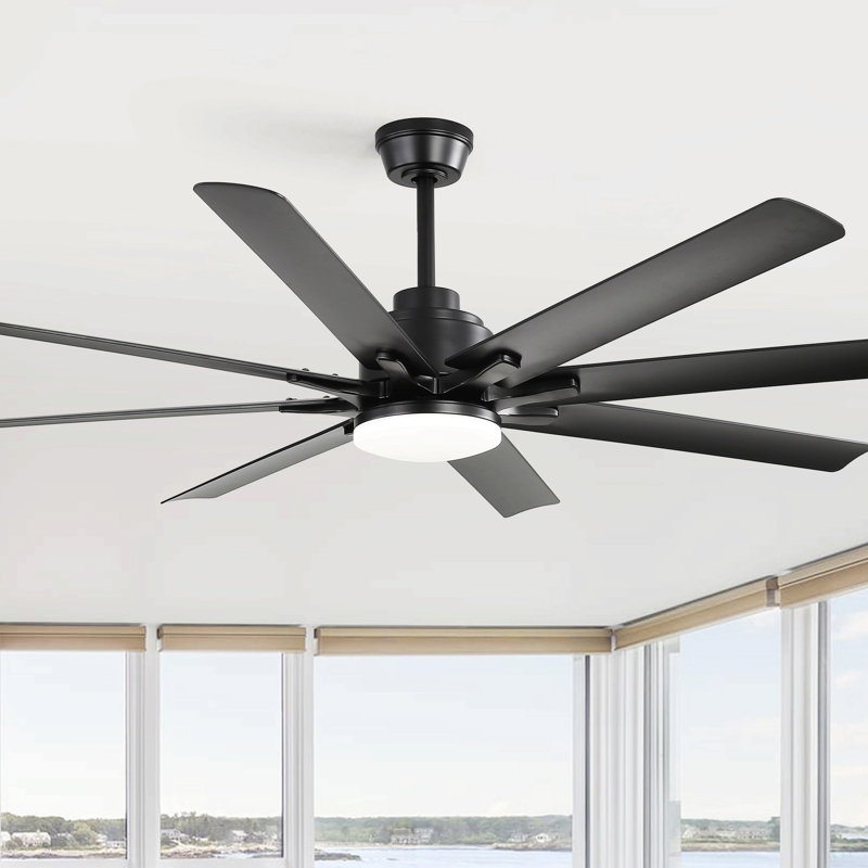 Ventilateur de plafond noir mat 52 pouces avec lumière - 8 pales ABS, lumière DEL à 3 couleurs à intensité variable 18W, pour le salon et la chambre à coucher