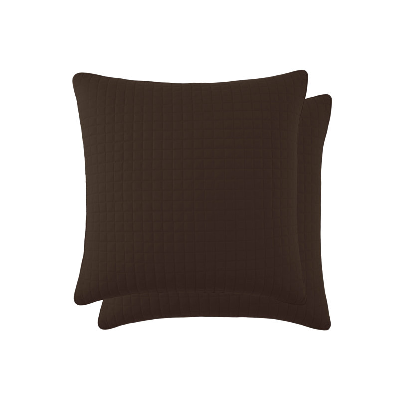 Ensemble de 2 taies décoratives matelassées à motif carré en microfibre à bords carrés passepoilés Southano Fine Vilens, ensemble de 2, 22 po x 22 po, brun