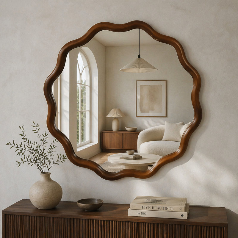 Miroir Wavy, L 36 po, Noyer foncé