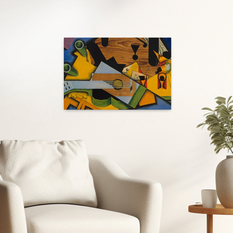 Nature morte à la guitare, 1913 - Estampe murale abstraite contemporaine représentant des fruits, H 16 po x l 24 po