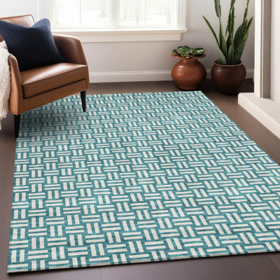 Tapis bleu sarcelle lavable à la machine Premium Prisco