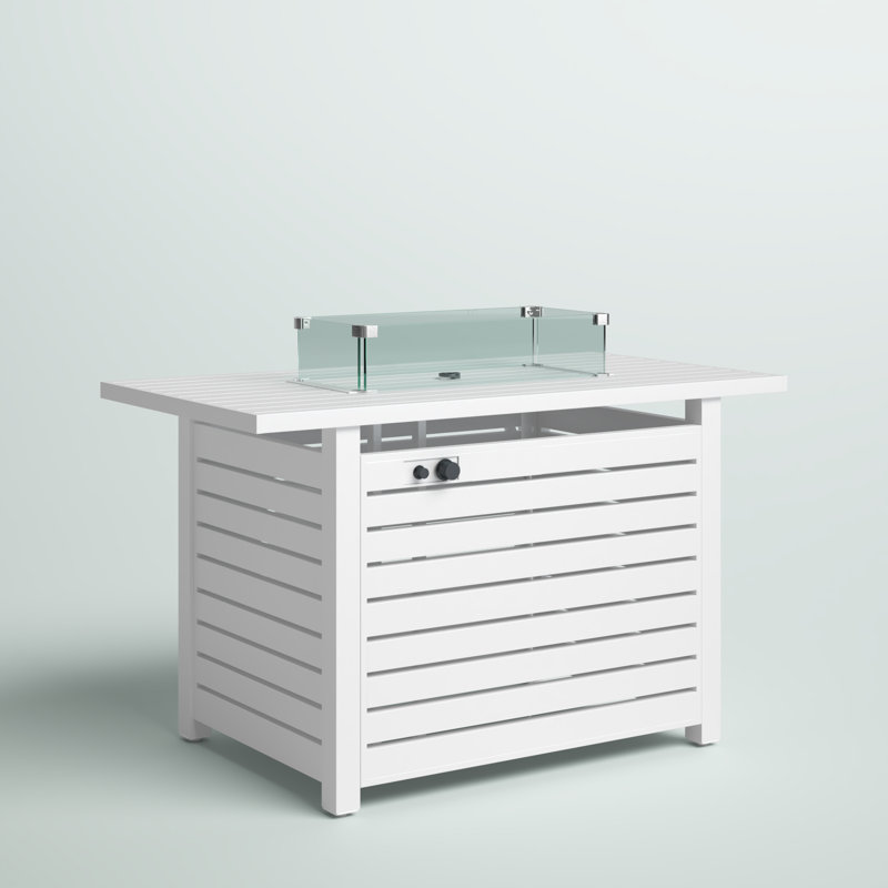 Sedillo Rectangle Steel Propane Smokeless Fire Pit Table with Hidden Fuel Tank, White