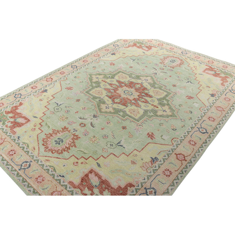 Distressed Homage Hand Knotted Wool Geometric Area Rug, Rectangle 9' x 12'