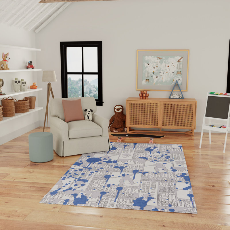  Imagination Machine Washable Blue Indoor Rug, Rectangle 6'6" x 9'2"