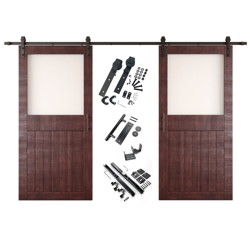 Portes de grange non assemblées et finies en verre avec demi-verre de 30 po x 84 po Homacer Red Homacer, 30 po x 84 po
