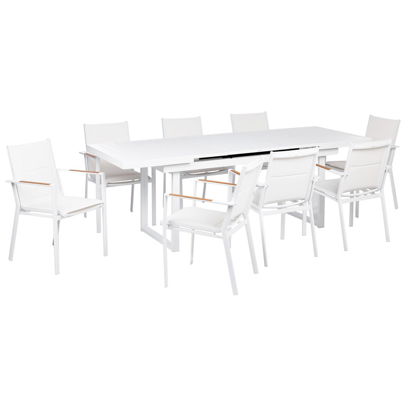 Nazeef 8 - Person Patio Dining Set with Extendable Rectangular Table, White