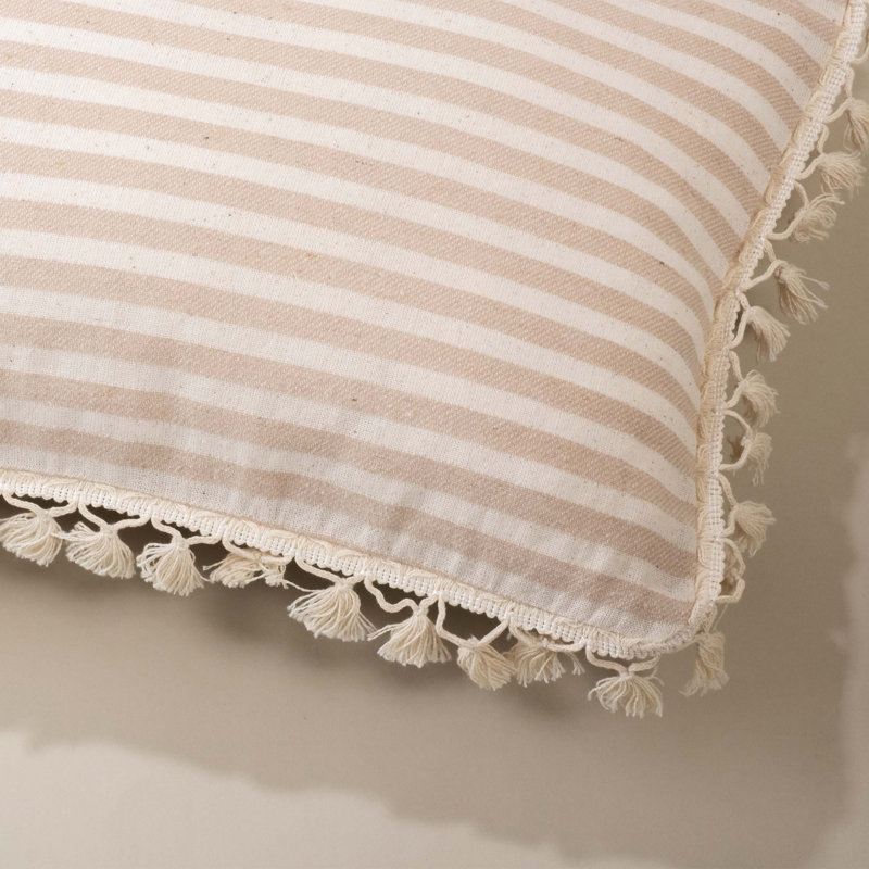 Royale Striped White Rectangular Throw Pillow Cover, Cream/Latte