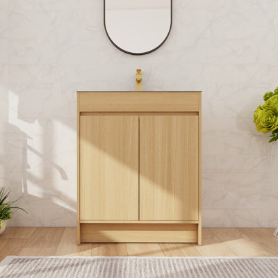 28'' Single Freestanding Bathroom Vanity With Stainless Steel Sink, Floor Standing Bathroom Vanity With 2 Doors And 1 Adjustable shelf