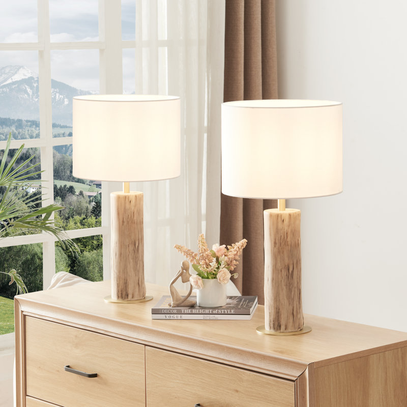 Gaverne 20.7" H Solid Wood Table Lamp with Linen Drum Shade, White