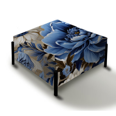 Blue Renaissance Florals Victorian Pattern V - Floral Large Square Ottoman