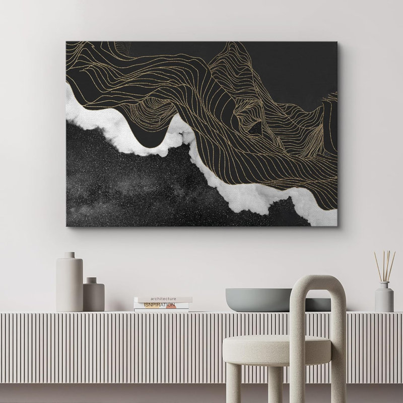 Paysage abstrait, vague de montagne, nature sur toile, Toile tendue, H 32 po x l 48 po x P 1,5 po