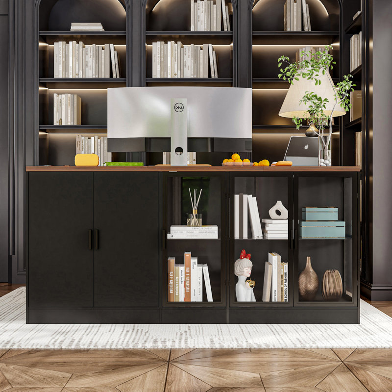 Bureau d'ordinateur à 5 portes et 3 tiroirs avec lumière chaude